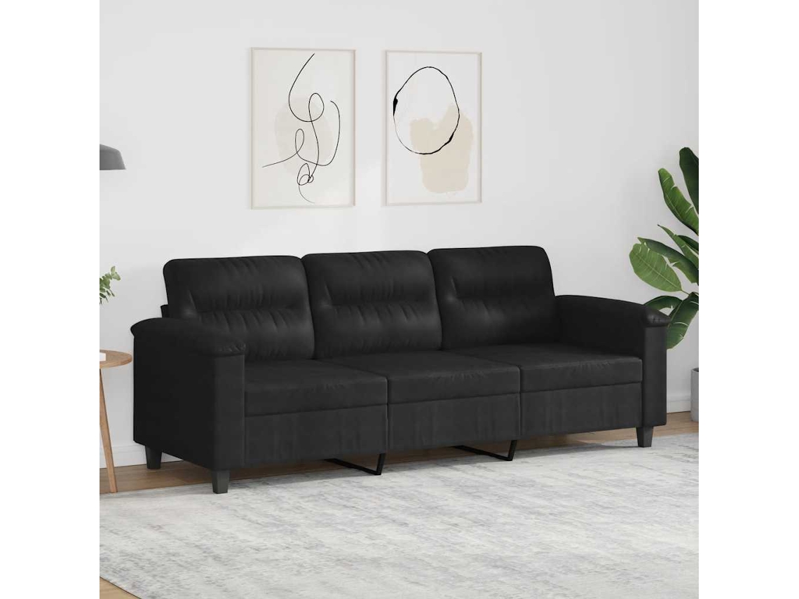 Sofá De 3 Plazas | Sofá De Salón | Sofá De Descanso De Tela De Microfibra Negro 180 Cm