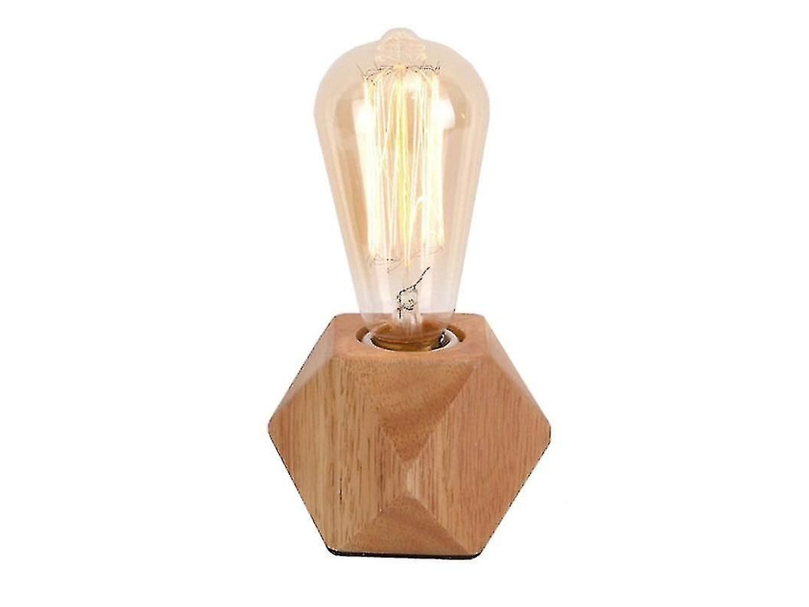 Lámpara De Mesilla Pequeña Con Base De Madera En Forma De Diamante, Casquillo E27, Para Dormitorio.