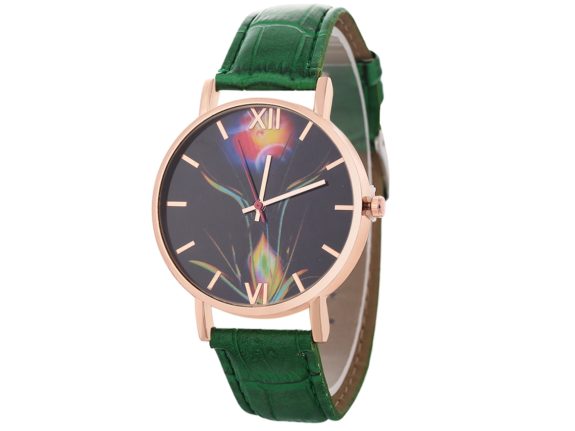 Reloj De Cuarzo Con Correa De Cuero Estilo Simple Y Moderno Para Pareja (verde)