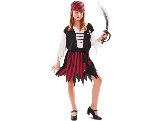 Disfraz de Niña DISFRAZZES Pirata A Rayas Rojo Y Negro (Talla: 10 a 12 años)