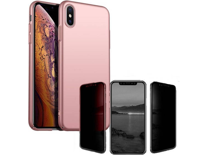 Kit Funda y Protector Privacy iPhone XS Max SlimShield Rosa