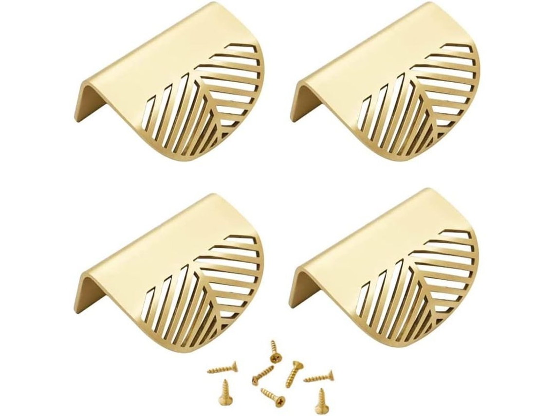 4 Ponteiras De Armário Dourado, Puxadores Em Forma De Folha, Puxadores De Metal Oculta Para Armários E Gavetas