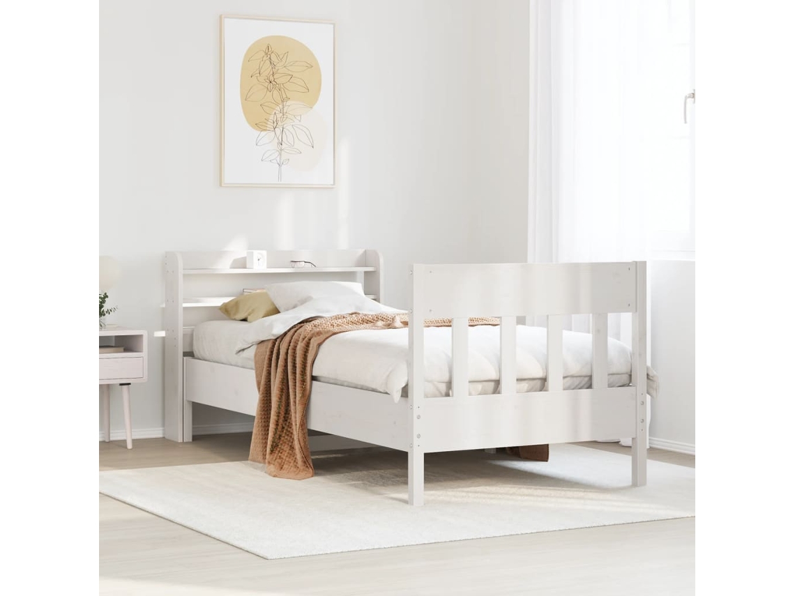 Estructura De Cama Sin Colchón Madera Maciza Blanca 75x190 Cm