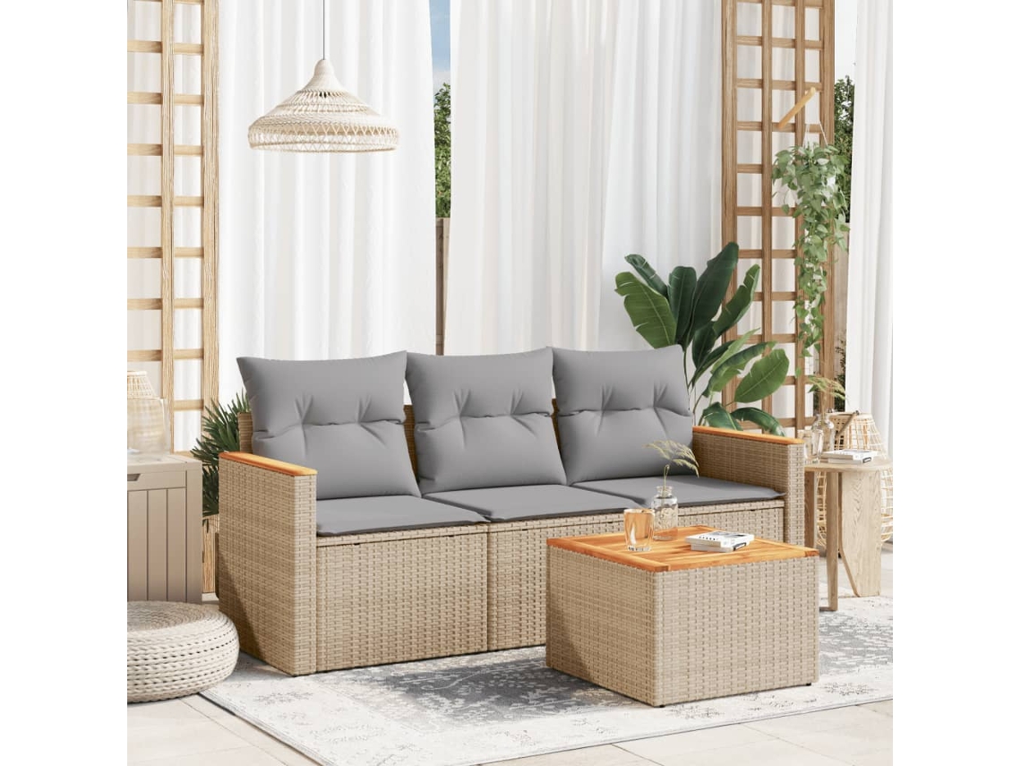 Conjunto de sofá de jardín con cojines, mimbre beige PE, Dkd Home Decor