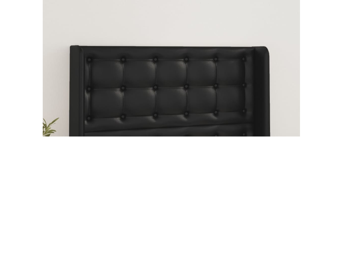 Cabecero Con Orejas De Cuero Sintético Negro 103x16x118/128 Cm