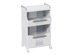 Cesto De Ropa Plegable De Gran Capacidad De 2 Niveles Con Ruedas Para Baño, Plástico Blanco-gris