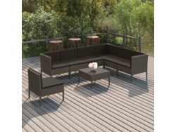 Conjunto de jardín de 8 piezas con cojines en mimbre gris, DKD Home Decor