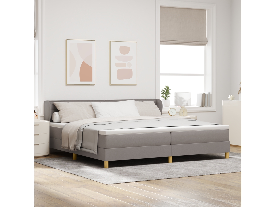 Cama Box Spring Con Colchón Tela Taupé 200x200 Cm