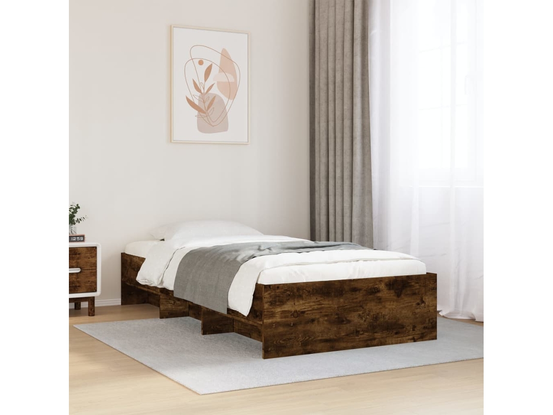 Estructura De Cama Sin Colchón Madera Roble Ahumado 90x190 Cm