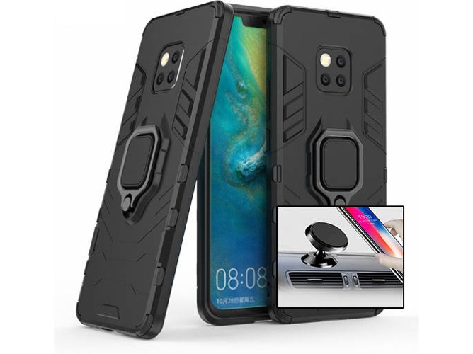 Kit Carcasa y Soporte Magnetico Auto Huawei Mate 20 Pro Military Defender Negro