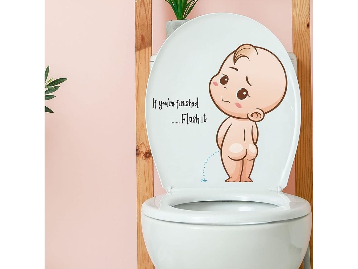 Calcomanías De Baño Con Villano Cartoony Frase If You're Finished Flush It Decoración Wc