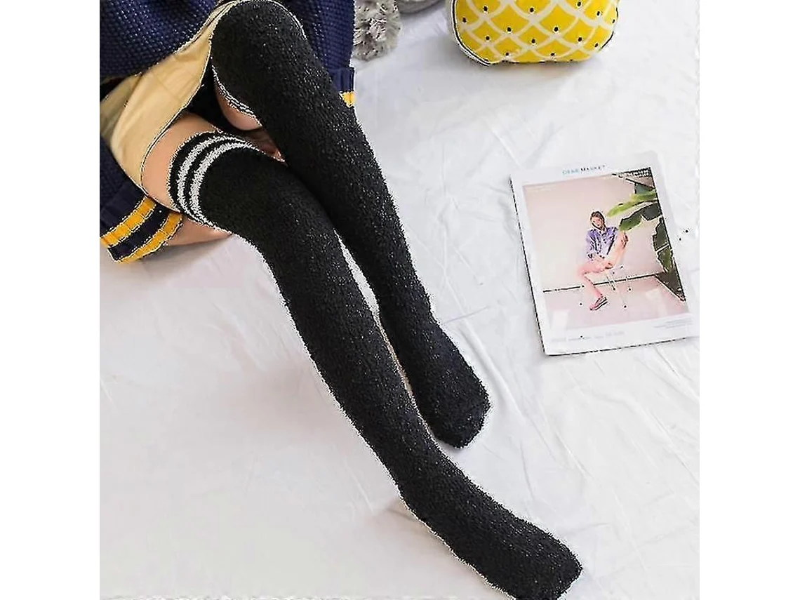 Calcetines suaves de lana coral hasta la rodilla, ideales para el invierno, para niñas y mujeres. Calcetines de rayas con estampados de animales, pelusas y dibujos animados.