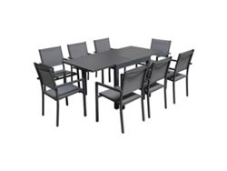 Conjunto de jardín extensible VENEZIA 90/180 en textileno gris 8 plazas - aluminio antracita HAPPY GARDEN