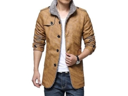 2026-chaqueta De Cuero Pu Para Hombre Invierno Abrigo Largo Antiviento Con Pelo Suave Casual 3xl Amarillo