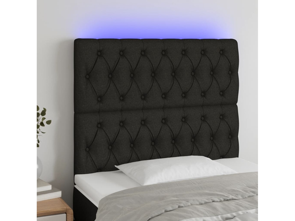 Cabecero Con Luces Led Tela Negro 90x7x118/128 Cm