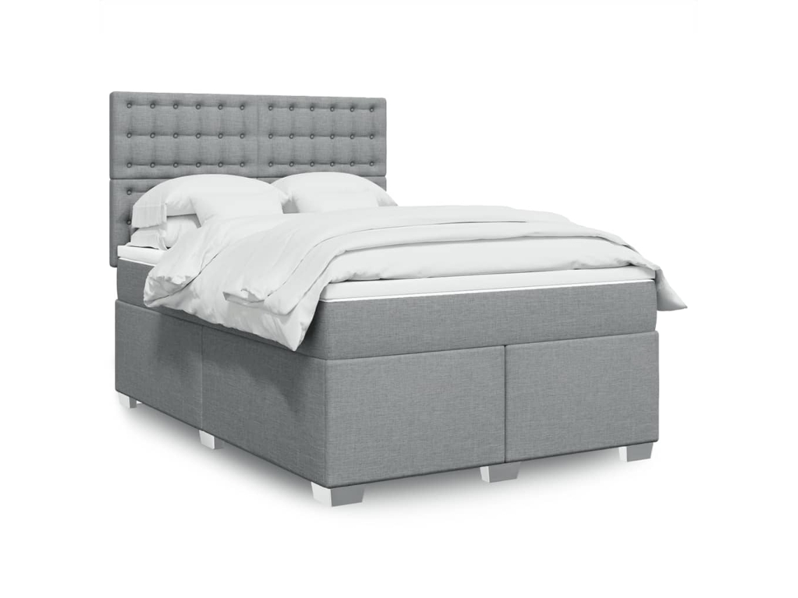 Cama Box Spring Con Colchón Tela Gris Claro 140x200 Cm