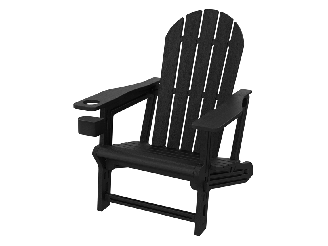 Silla Adironack Ml-design Con Portavasos, Negro, Plástico Con Aspecto De Madera