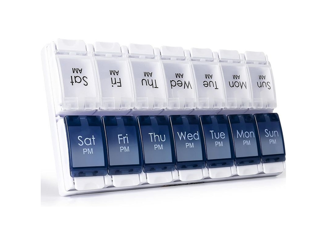 Organizador De Pastillas Semanal Grande, Para Dos Tomas Al Día Con Botón De Fácil Acceso, Para Medicamentos, Vitaminas Y Suplementos.