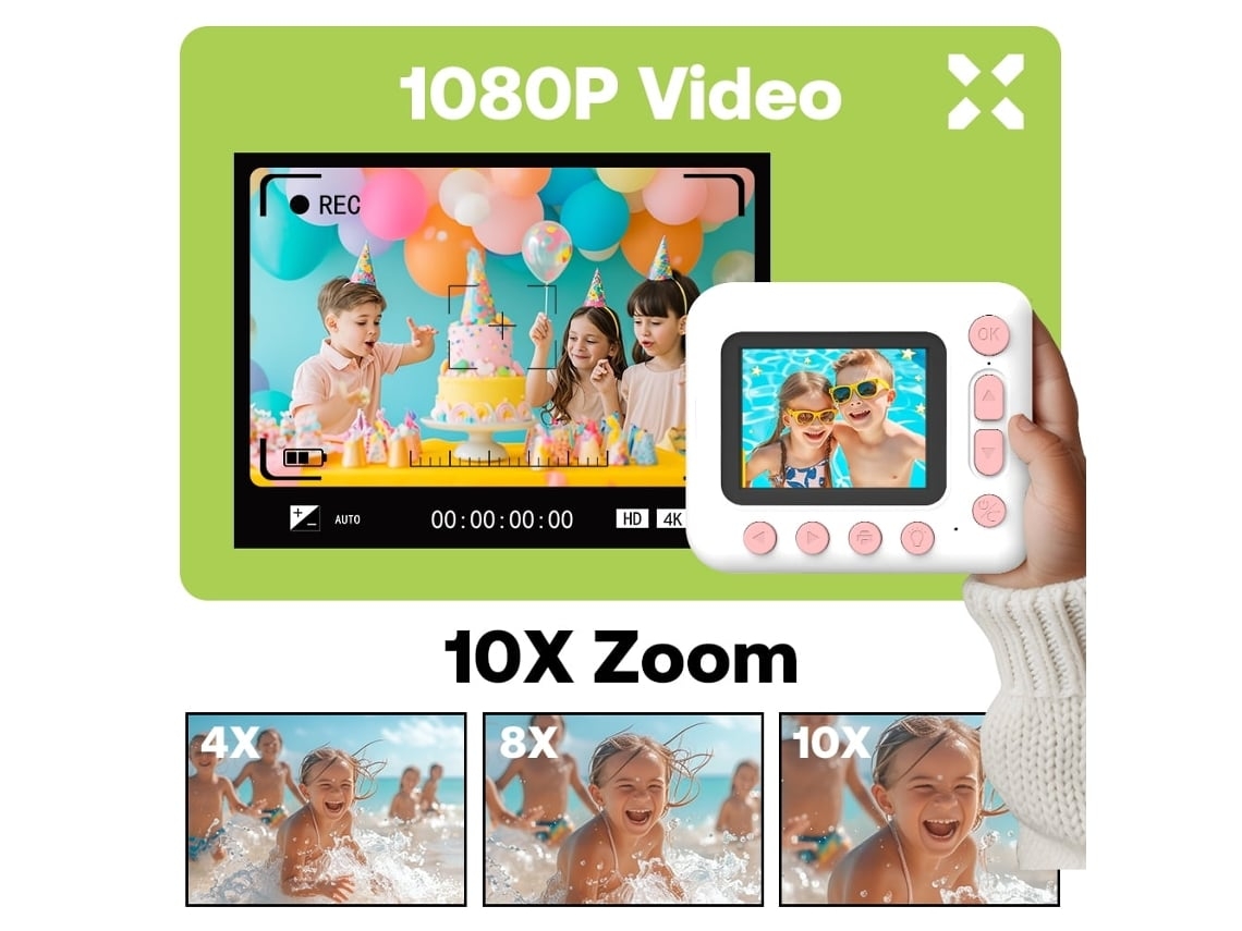 Cámara digital para niños, 1080p, impresión térmica, 32 g, color verde, Yemaesre