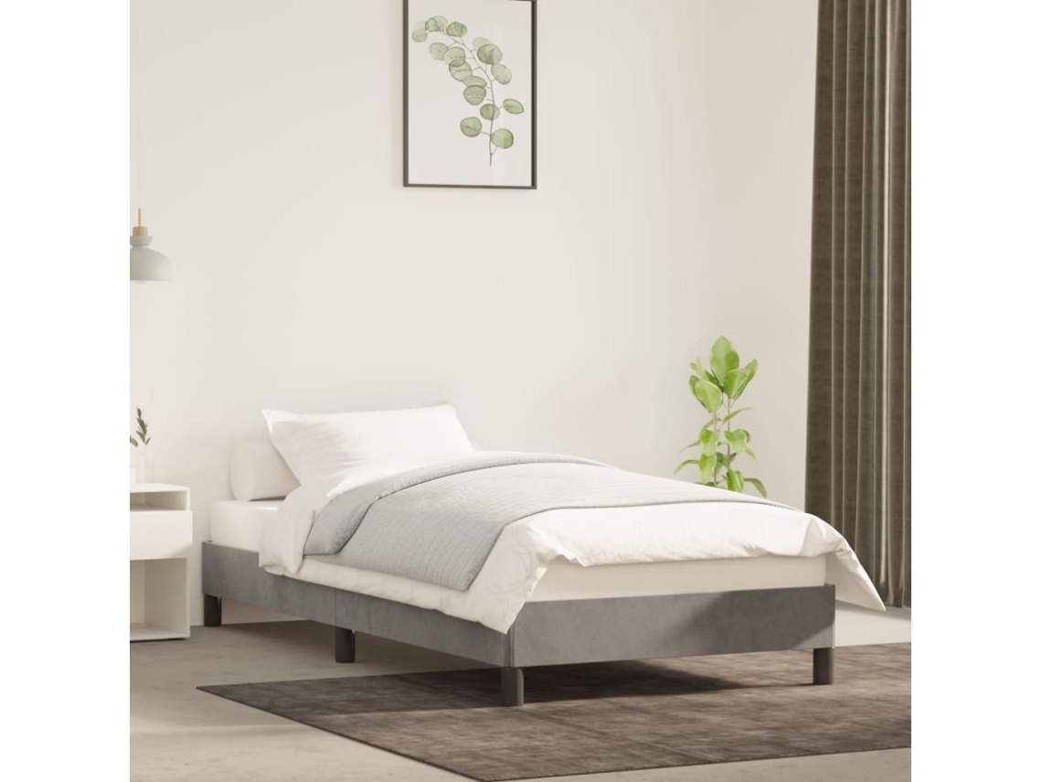 Cama con Plataforma de Terciopelo Gris (90x190 cm)