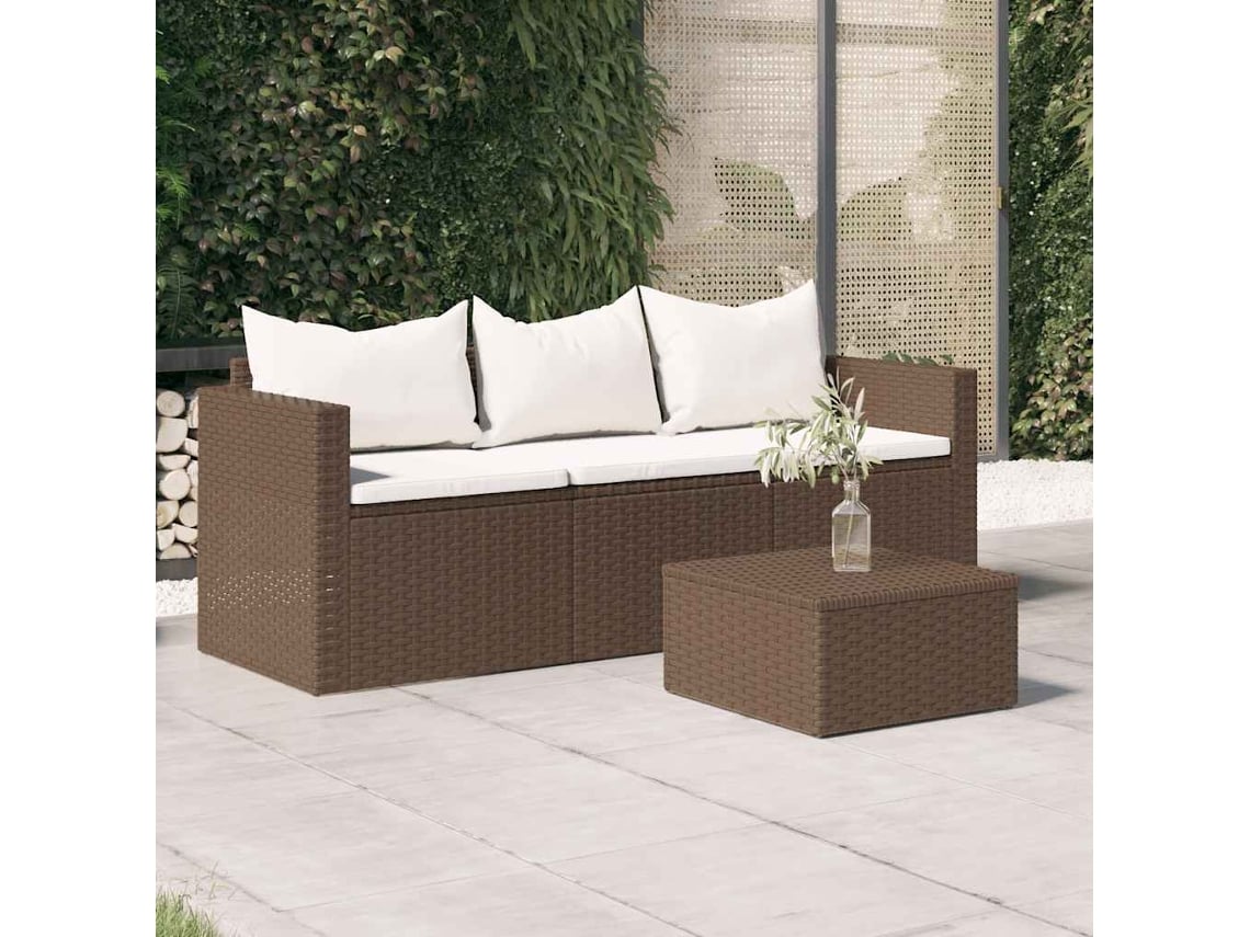 Sofá de jardín de 3 plazas con cojines de mimbre marrón, Dkd Home Decor