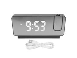 Reloj Despertador Proyección Con Fecha Tiempo Temperatura Pantalla Led Hd Ángulo 180 Grados Para Hogar Negro