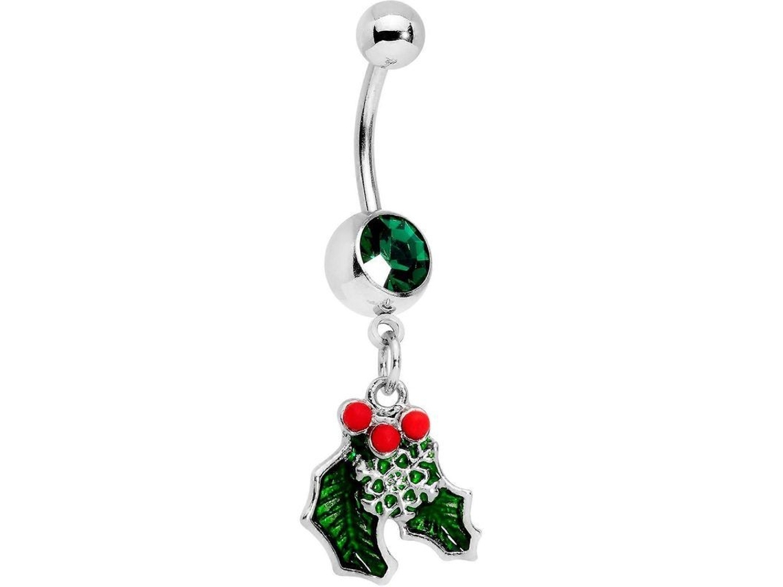 Anillo Para Ombligo De Acero 316l De 14g Y 12 Mm, Color Verde, Nieve De Invierno, Navidad, Muérdago, 1/2 Pulgada.