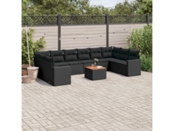 Conjunto de sofá de jardín de 11 piezas con cojines de mimbre sintético negro de DKD Home Decor