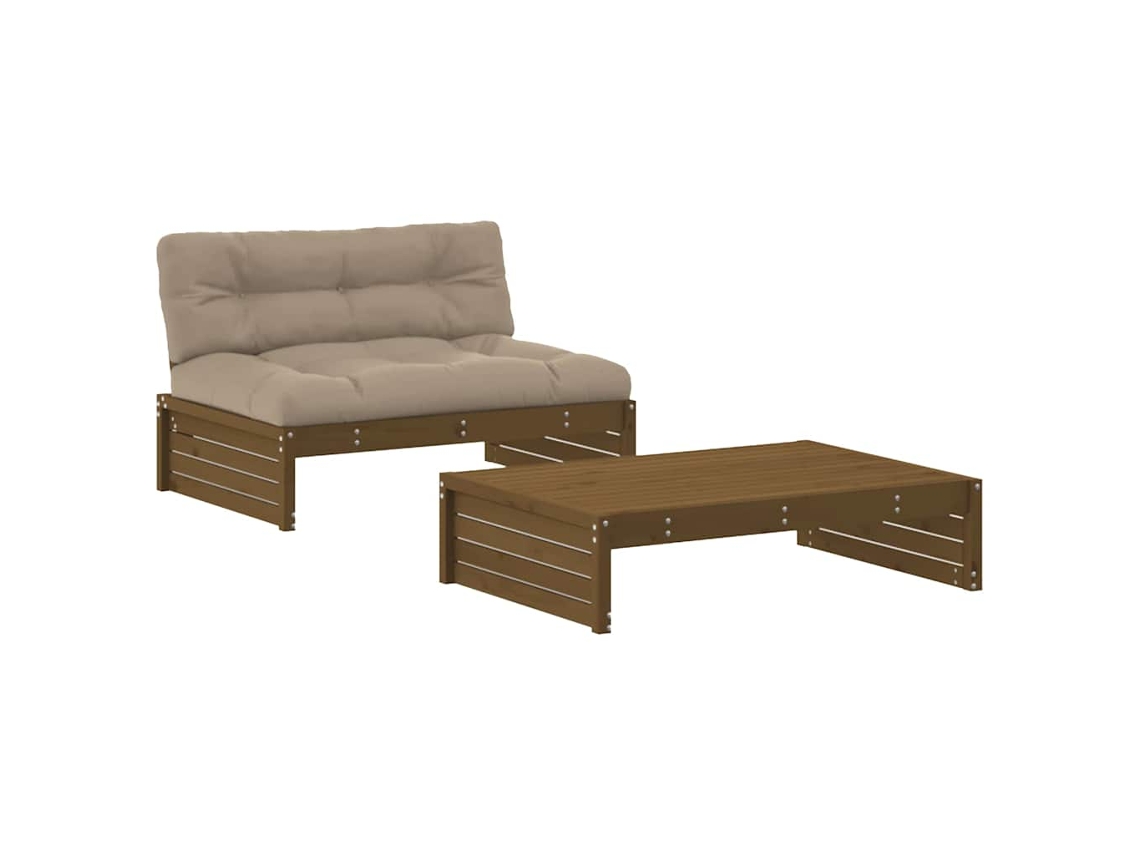Maison Exclusive - Juego Muebles Jardín 2 Pzas Y Cojines Madera Maciza Marrón Miel