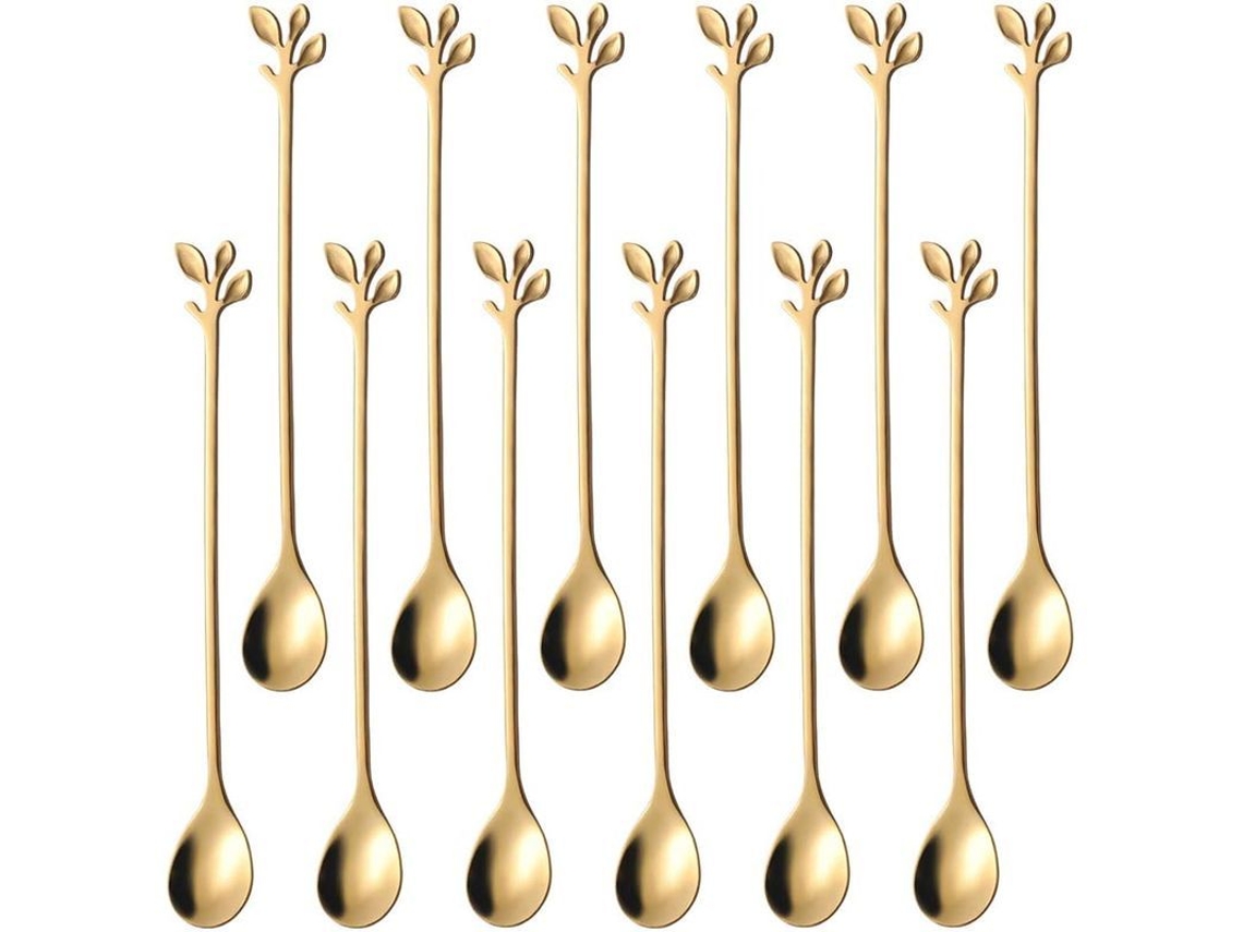 Rebe - Juego de 12 cucharas para helado de 18,8 cm con mangos largos, hojas negras, inodoras e insuficientes para coquetear, cenas, batidos y café.