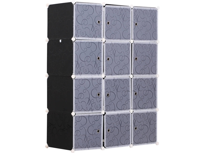 Armario Modular Homcom blanco 111x47x145 cm estantería 12 cubos con puertas para almacenamiento de ropero organizador juguetes y libros montaje en 111x47x145cm 831249