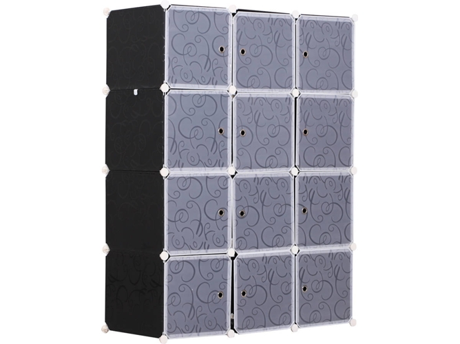 Armario Modular Homcom blanco 111x47x145 cm estantería 12 cubos con puertas para almacenamiento de ropero organizador juguetes y libros montaje en 111x47x145cm 831249