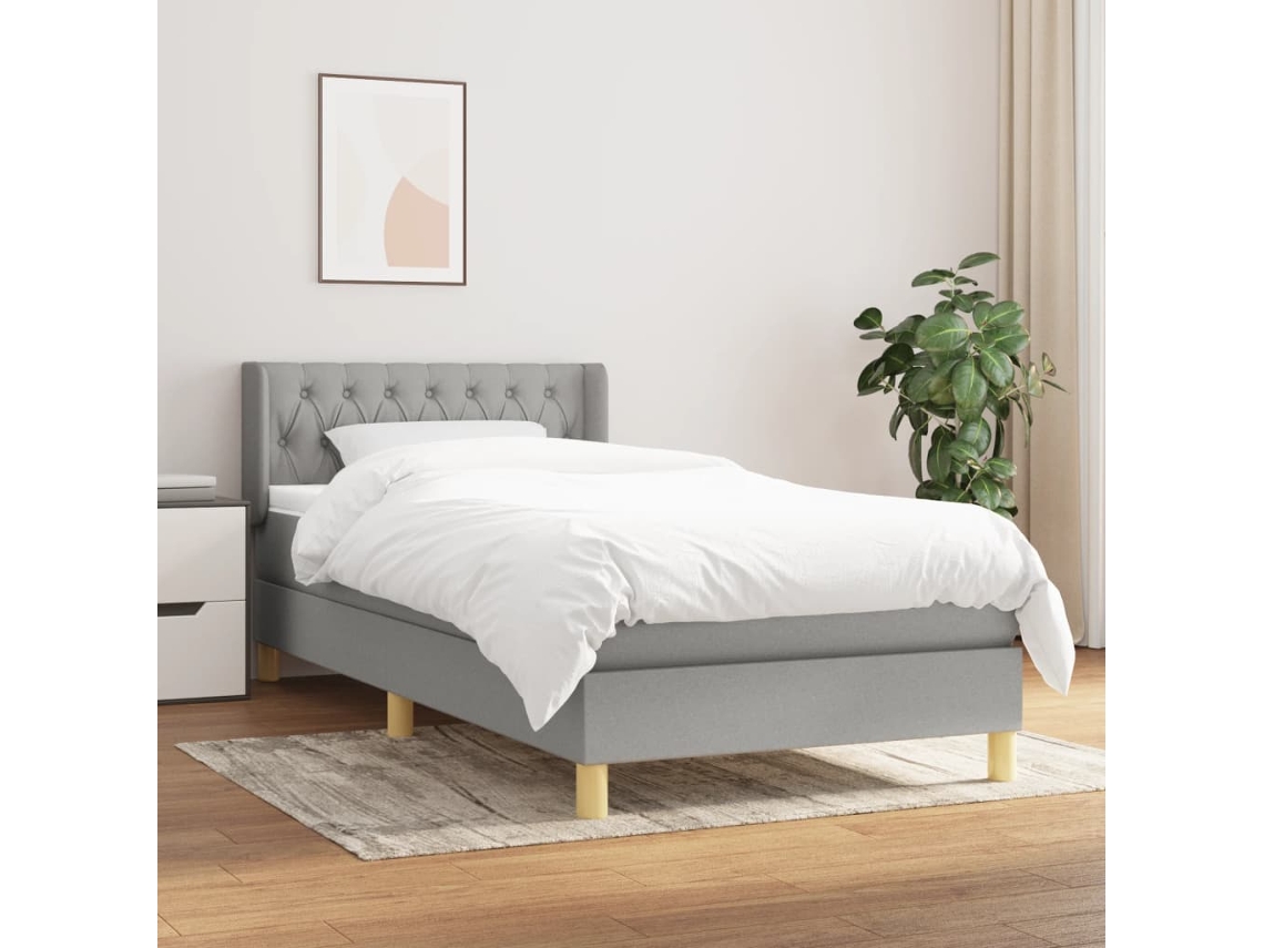 Cama Box Spring Con Colchón Tela Gris Claro 90x200 Cm