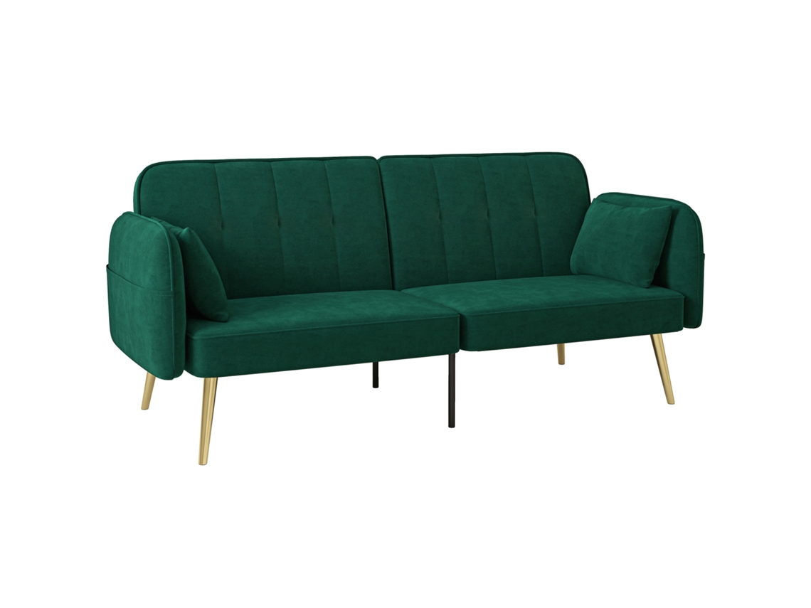 Sofá Cama Convertible De 2 Plazas, Sofá Clic-clac De Terciopelo Con Respaldo Ajustable, Verde Oscuro.