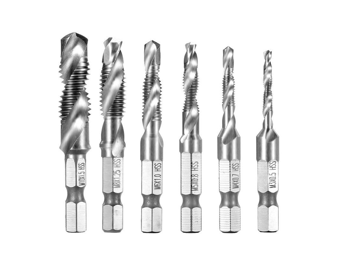 6 Brocas Roscadas Hss M3-m10 Con Conexión Hexagonal De 1/4" Para Madera, Aluminio Y Plástico.