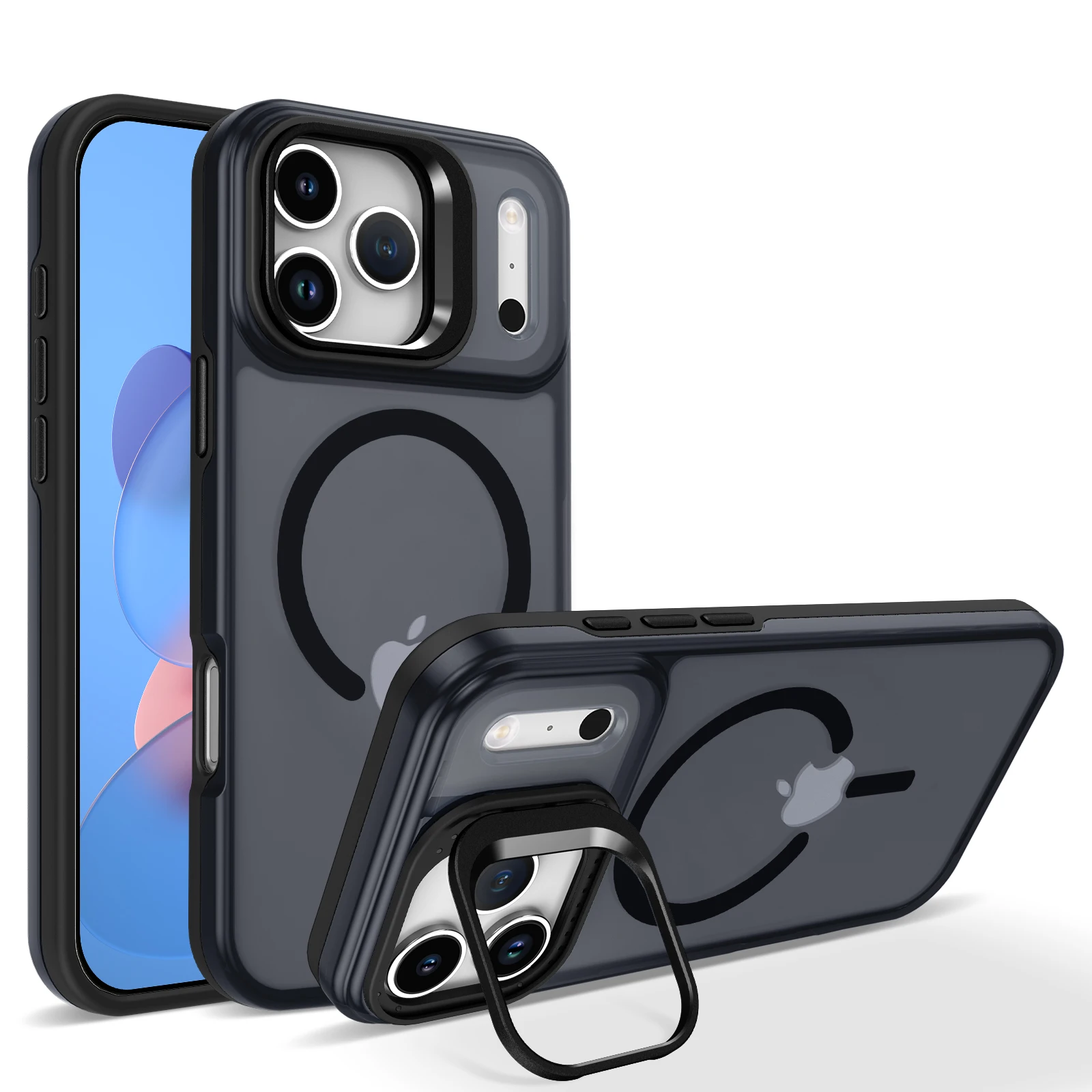 (iphone Air, Negro) Funda Magnética Transparente A Prueba De Golpes Con Soporte, Compatible Con Carga Inalámbrica Magsafe, Compatible Con Iphone