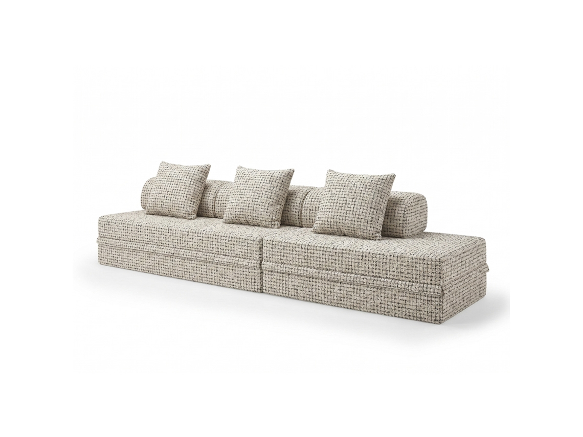 Sofá Modular 3+2 Lugares Convertible Tweed Cinza