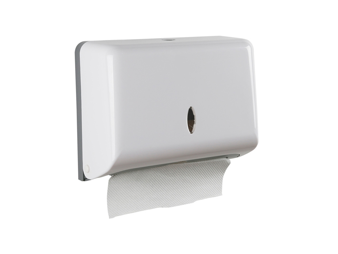 Dispensador de toallas de papel plegables en Z para montaje en pared, blanco, ABS, sencillo.