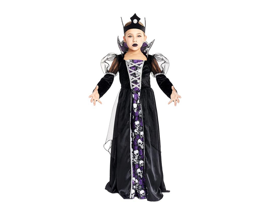 Disfraz de Reina Calavera oscura con corona para niña y adolescente
