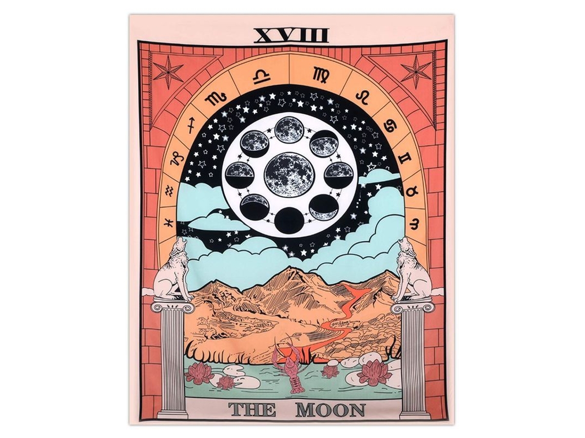 Tapestry de Tarot Lua, Estrela e Sol Místico Medieval Europeu para Decoração de Parede