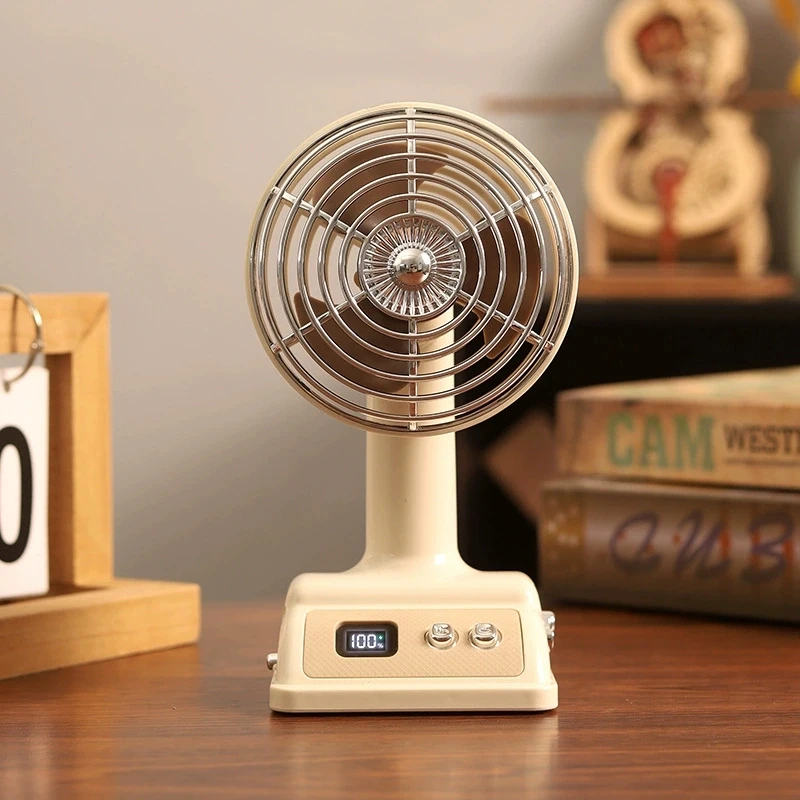 Ventilador De Escritorio Clásico Retro (caqui), Recargable.
