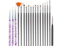 Un juego de 15 rotuladores para manicura, 3 de los cuales tienen diseños detallados.