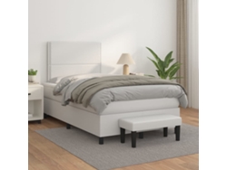 Cama Box Spring Con Colchón Cuero Sintético Blanco 120x200 Cm