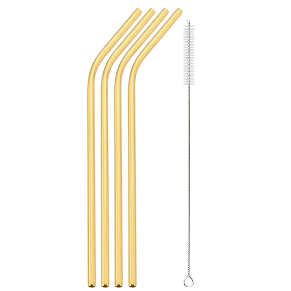 pajitas reutilizables de metal doradas y ecológicas con cepillo de limpieza, de acero inoxidable, ideales para bebidas, bares y fiestas.