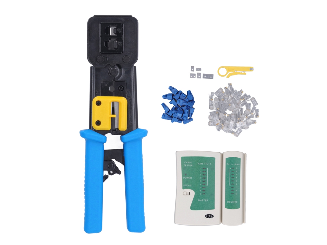 Kit De Herramientas De Crimpado Rj11 Y Rj45 Con Comprobador De Cables Ethernet Y 50 Conectores.