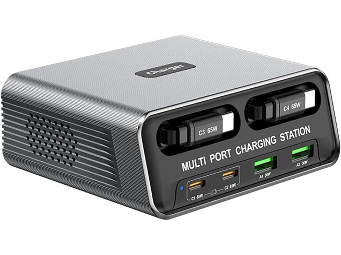 Cargador De Escritorio De 6 Puertos Con Pantalla | Carga Rápida Pd De 65 W, Monitorización De Energía En Tiempo Real