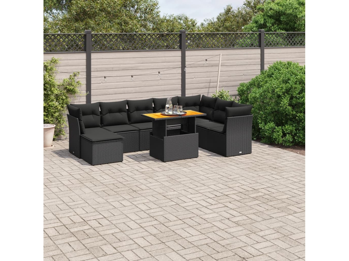 Conjunto de sofás de jardín de 9 piezas DKD Home Decor con cojines de mimbre negros