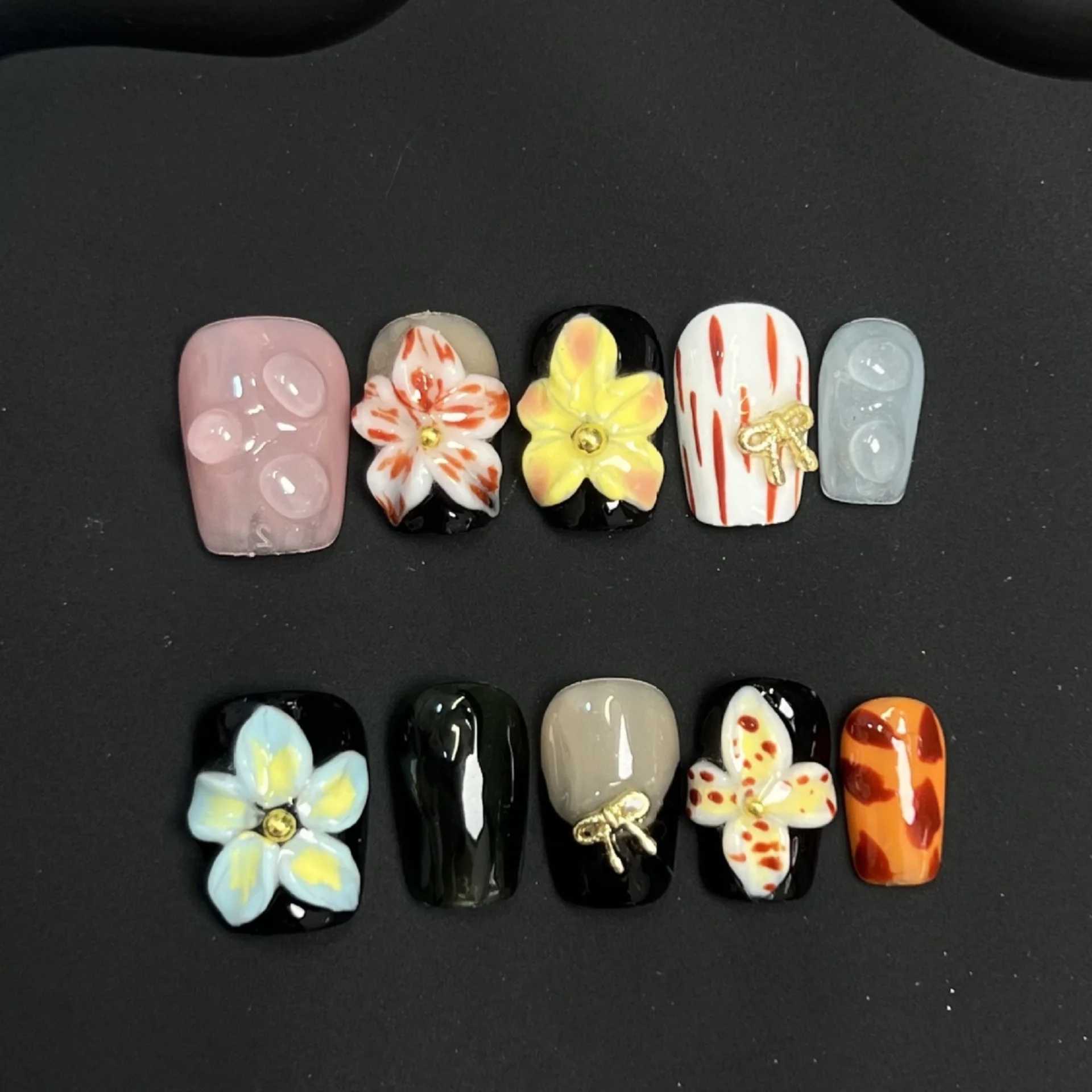 (dh3218-l) Paquete De 10 Pegatinas De Uñas Con Diseño De Flores, Pegatinas Desmontables Para Uñas Postizas Con Efecto Ojo De Gato.