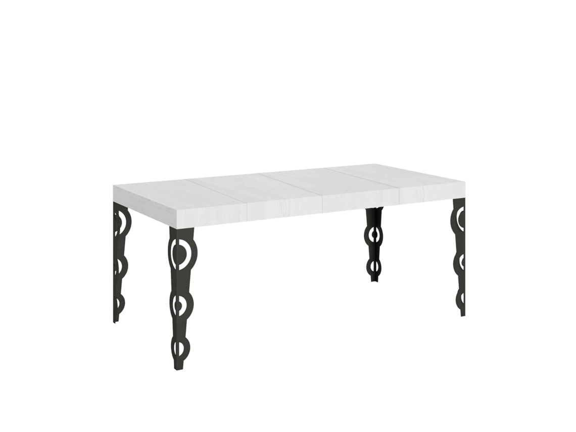 Mesa extensible 90x90/246 cm Karamay Premium Fresno Blanco estructura Antracita ITAMOBY