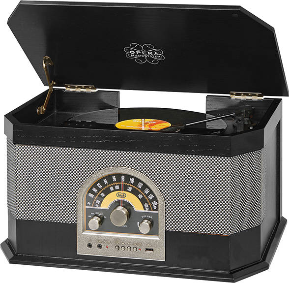 Trevi Tt 1040 bt sistema de tocadiscos vintage madera con mp3 usb entrada auxiliar bluetooth radio amfm toma para auriculares color negro
